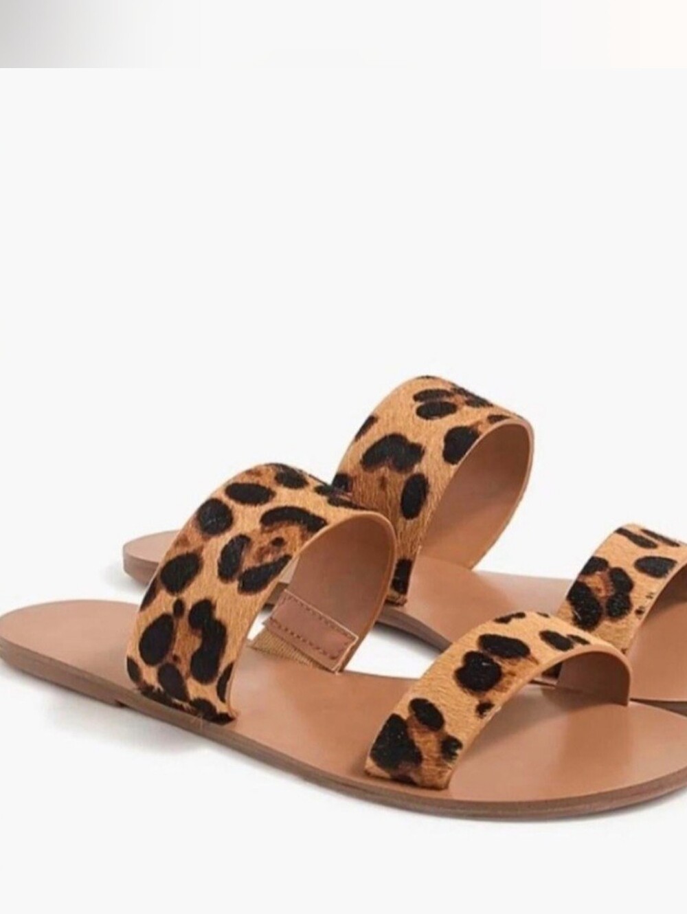 **J.Crew Leopard Print Calf Hair Double Strap Slide Sandals**
